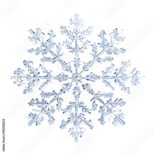 High-resolution image of a detailed, intricate snowflake with transparent background, perfect for winter-themed designs and decorations.
