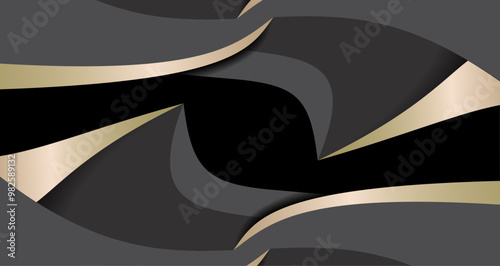 abstract composition featuring angular shapes in grey black and gold, set against a contrasting dark background