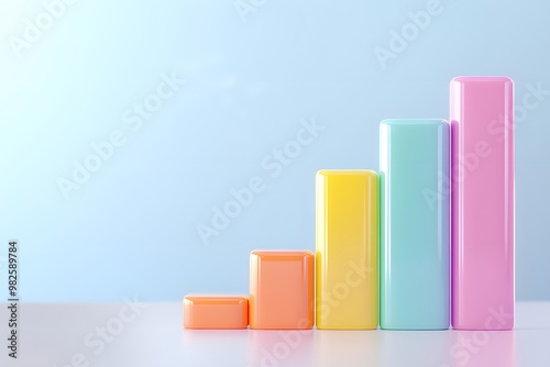 A simple, clean, minimalistic icon of a bar graph, in a colorful, white background 