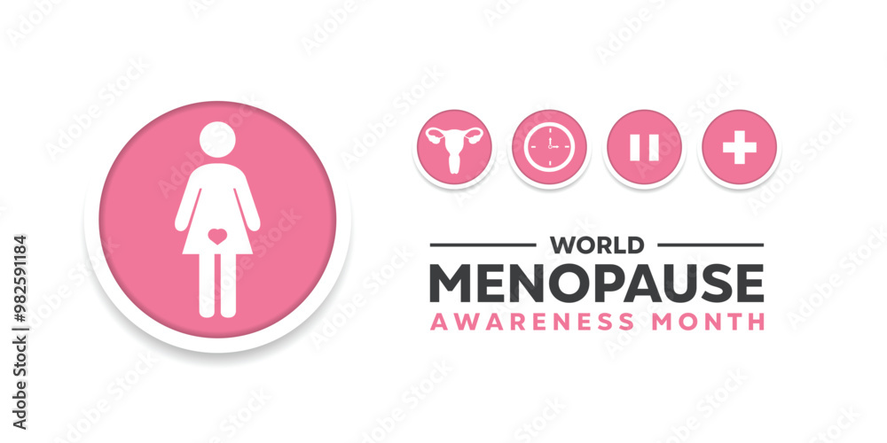World Menopause Awareness Month. People icon, vagina, clock, pause and plus icon. Great for cards, banners, posters, social media and more. White background. World Menopause Awareness Month. People icon, vagina, clock, pause and plus icon. Great for cards, banners, posters, social media and more. White background.