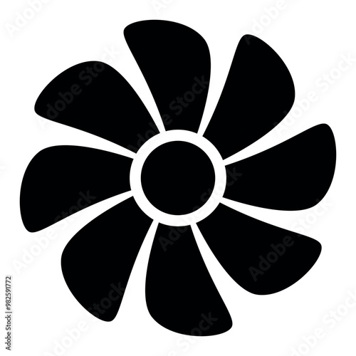 fan silhouette shape, air conditioner and ventilation icon symbol, black and white vector illustration