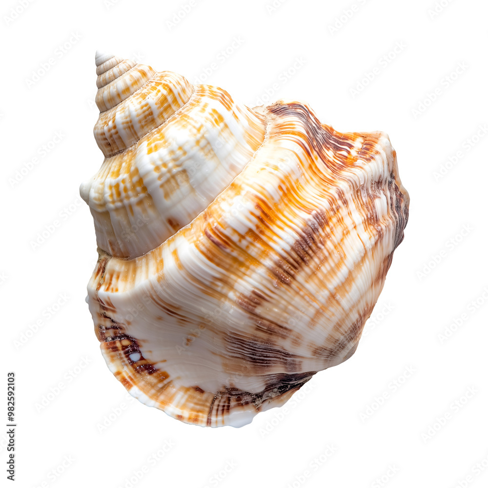 Textured Seashell with Natural Stripes Isolated on White Background Ideal for Coastal and Marine Themes, Cutout, Isolated on White Background Textured Seashell with Natural Stripes Isolated on White Background Ideal for Coastal and Marine Themes, Cutout, Isolated on White Background