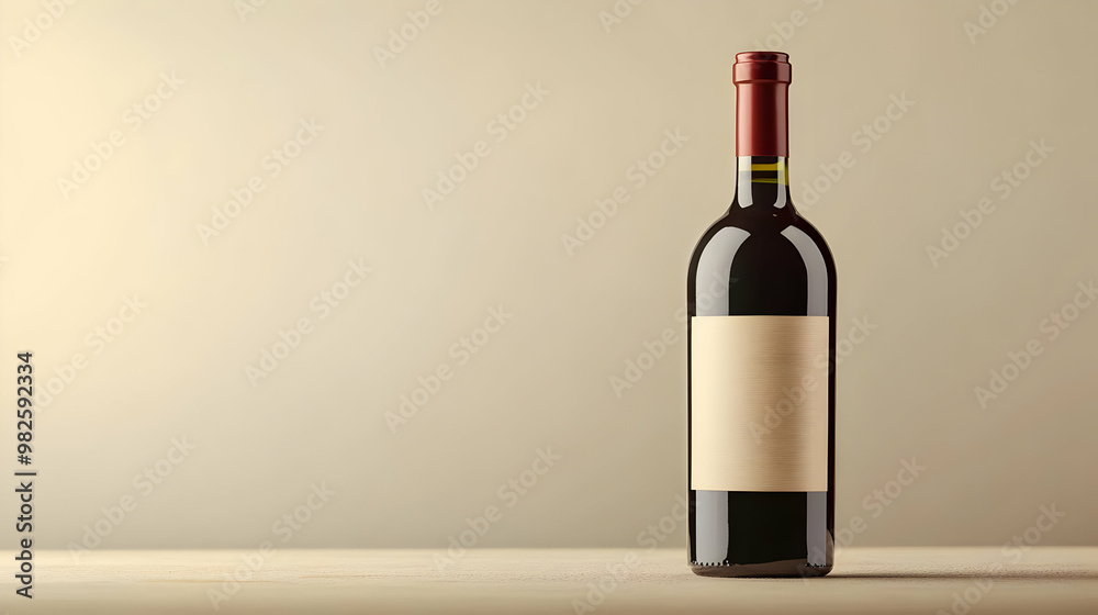 Elegant red wine bottle with a blank label displayed against a soft, neutral background, perfect for branding and marketing. Elegant red wine bottle with a blank label displayed against a soft, neutral background, perfect for branding and marketing.
