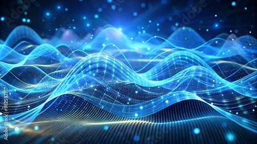  Holographic blue abstract technology data wavy lines