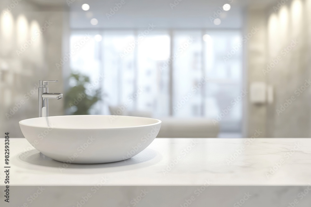3D rendering, empty white counter in bathroom, copy space on white table in blurred bathroom with generative ai 3D rendering, empty white counter in bathroom, copy space on white table in blurred bathroom with generative ai