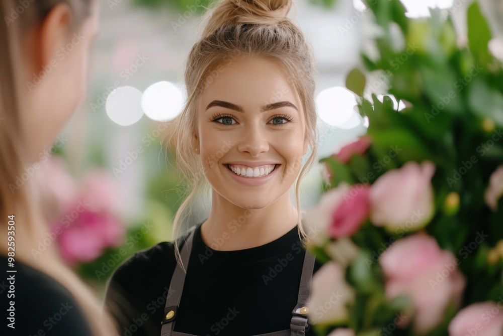 A beautiful sales girl in a floral shop