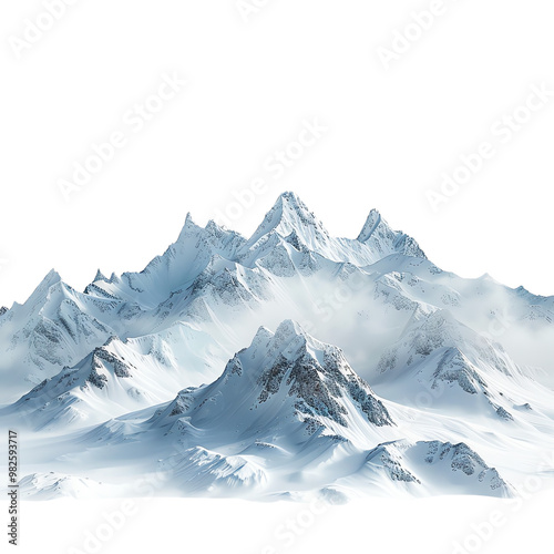 Stunning snowy mountain range with majestic peaks and cloudy backdrop, perfect for nature and adventure-themed projects or serene imagery.