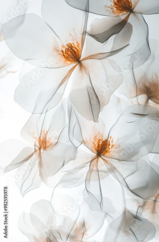 White flowers with delicate lines and shapes in a delicate white color with translucent petals 