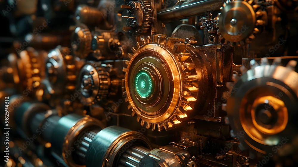 Close-up of intricate steampunk gears and mechanisms, showcasing detailed craftsmanship and vintage aesthetics in metallic hues. Close-up of intricate steampunk gears and mechanisms, showcasing detailed craftsmanship and vintage aesthetics in metallic hues.