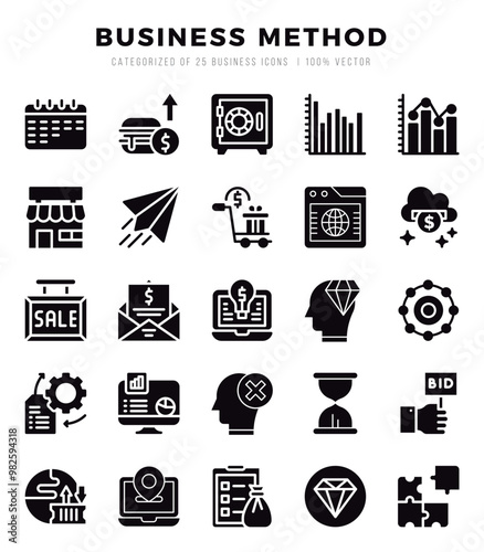 Business Method Icons Pack Glyph Style. Vector illustration.