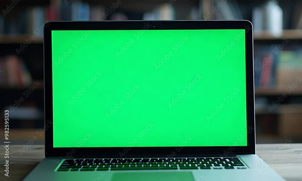 laptop on a table with green screen laptop on a table with green screen