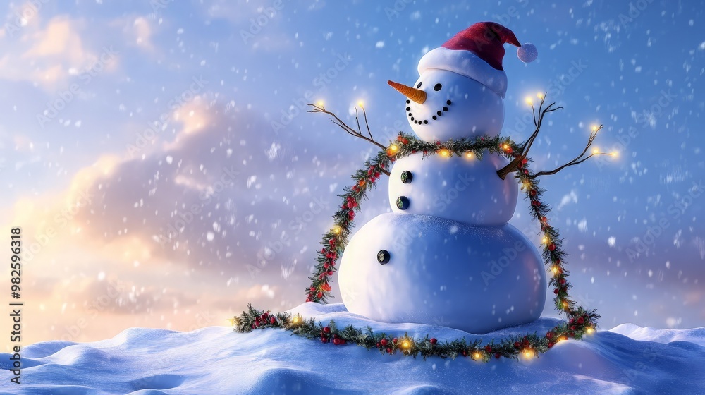 Obraz premium Cheerful Snowman in Winter Wonderland