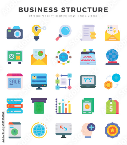 Business Structure web icons in Flat style.