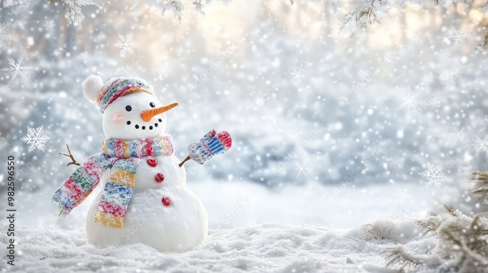 Cheerful Snowman in Winter Wonderland