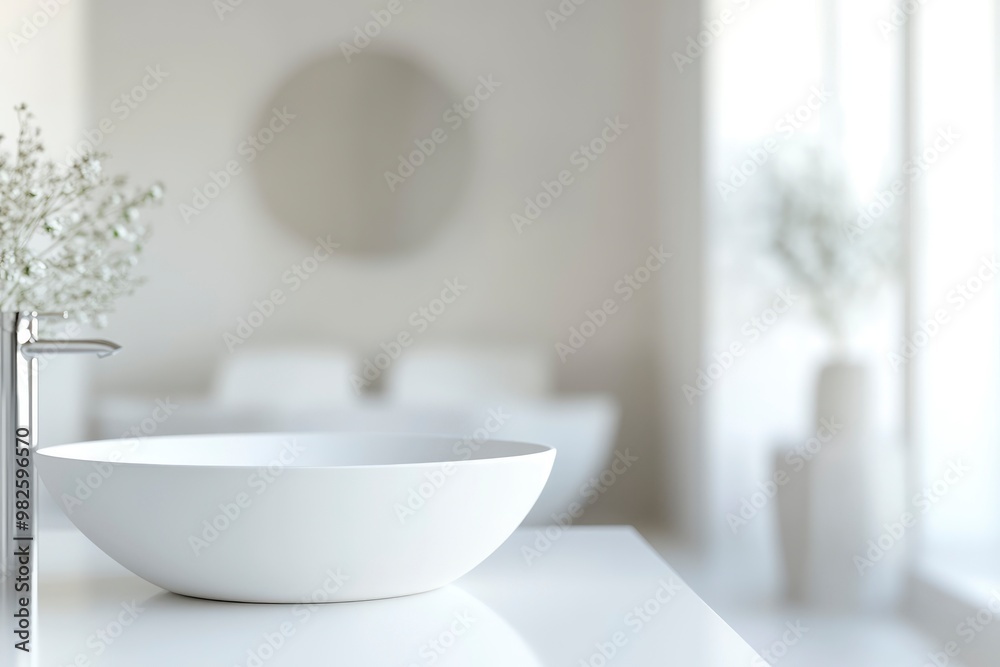 3D rendering, empty white counter in bathroom, copy space on white table in blurred bathroom with generative ai 3D rendering, empty white counter in bathroom, copy space on white table in blurred bathroom with generative ai