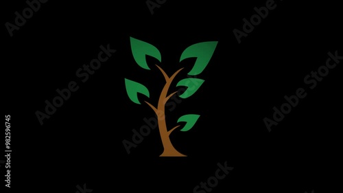 3d Abstract Tree Logo / Symbol Spinning and Rotating on Transparent Background. Seamless Loop Isolated 4K Video.