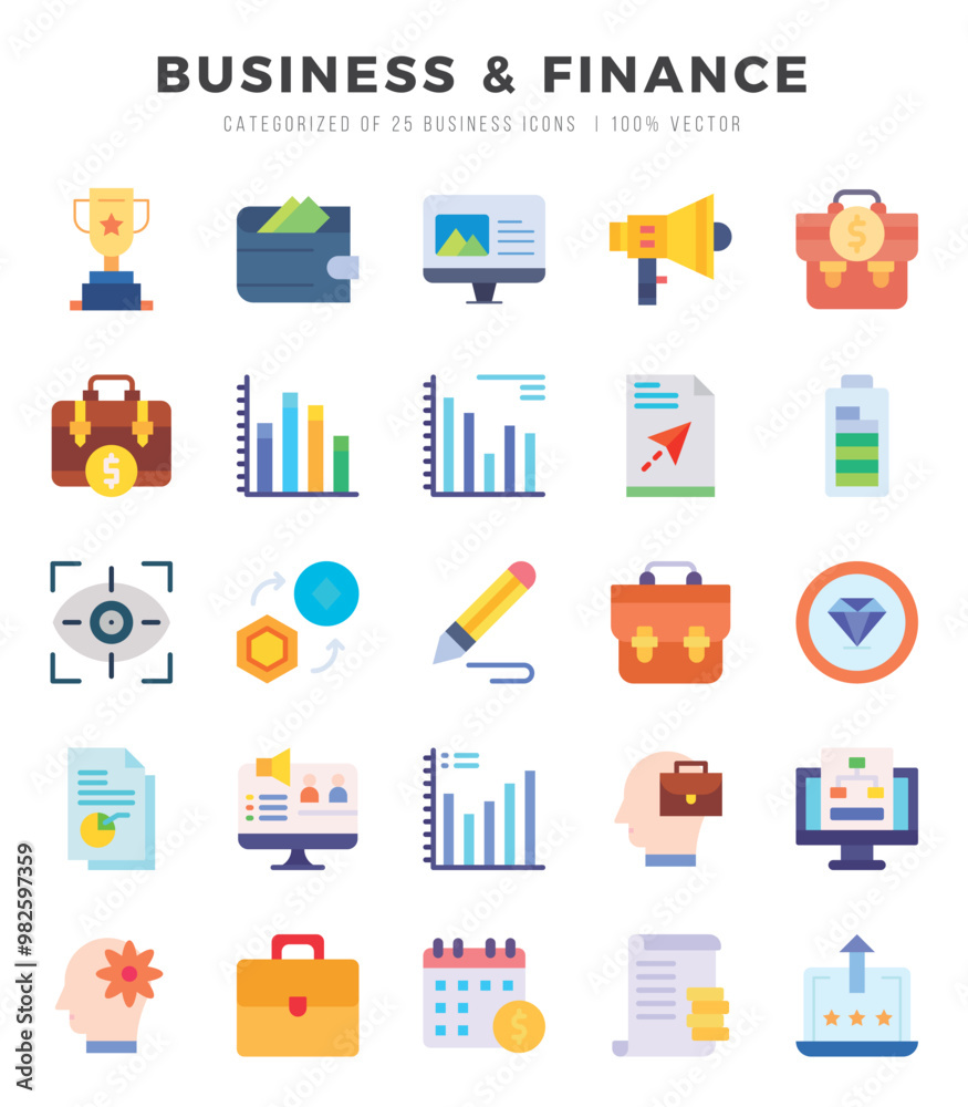 Business & Finance Icons Pack Flat Style. Vector illustration. Business & Finance Icons Pack Flat Style. Vector illustration.