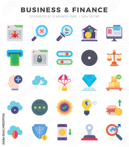 Set of Business & Finance Icons Flat icons collection.
