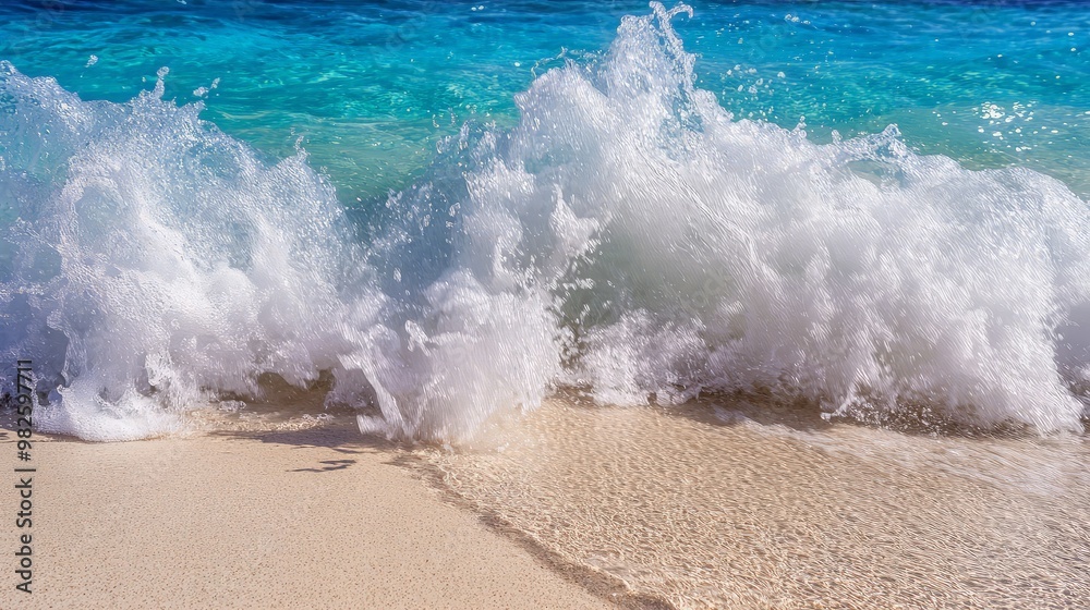 Fototapeta premium Close-up of a Wave Crashing on a Sandy Beach