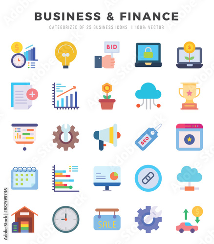 Business & Finance Icons Pack. Flat icons set. Flat icon collection set. Simple vector icons.