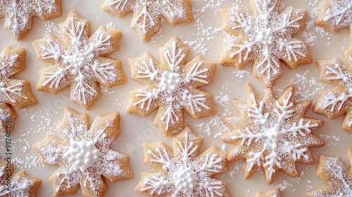 Delicious snowflake-shaped cookies dusted with powdered sugar, perfect for festive occasions and holiday celebrations.