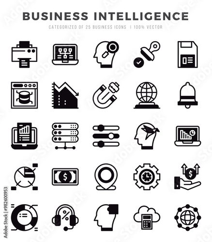 Simple Set of Business Intelligence Related Vector Lineal Filled Icons.