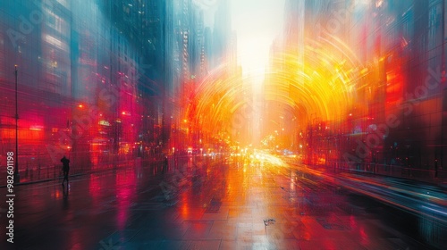 Cityscape With Motion Blur and Lights