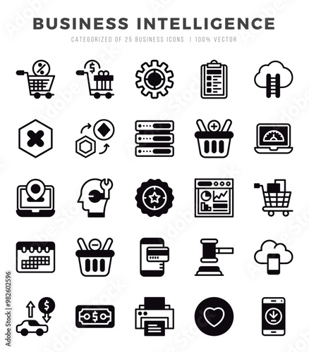 Business Intelligence elements. Lineal Filled web icon set. Simple vector illustration.