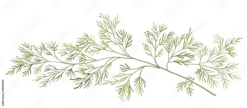 A Delicate Branch With Green Aromatic Leaves Of A Garden Herb Plant Dill Used In European Kitchen Cooking Used To Flavor Many Foods Like Salads Isolated On White A Delicate Branch With Green Aromatic Leaves Of A Garden Herb Plant Dill Used In European Kitchen Cooking Used To Flavor Many Foods Like Salads Isolated On White