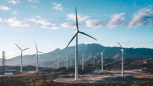 Wind Turbines, Celestial Ballet of a Sustainable Future, Twirl Against the Canvas of the Sky, Whispering Tales of Renewable Energy's Triumph, A Symphony of Clean Power Harmonizing photo