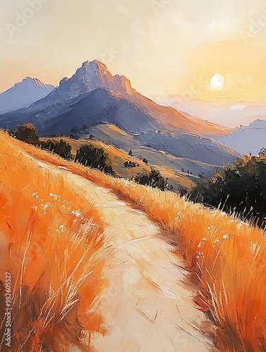 Serene Sunset Over Rolling Hills and Mountains