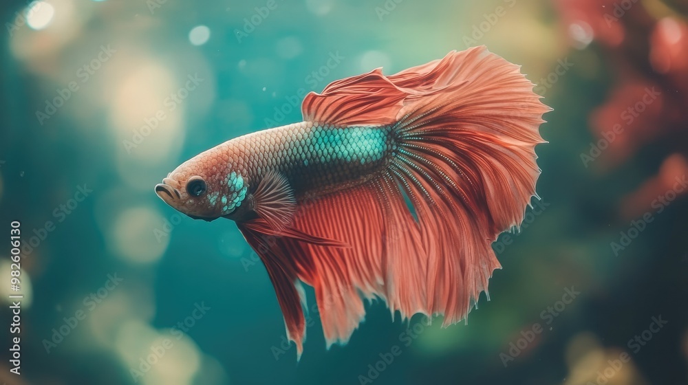 A close-up of a betta fish with its fins extended in a tank. The surrounding water and background are clear, ideal for adding text. A close-up of a betta fish with its fins extended in a tank. The surrounding water and background are clear, ideal for adding text.
