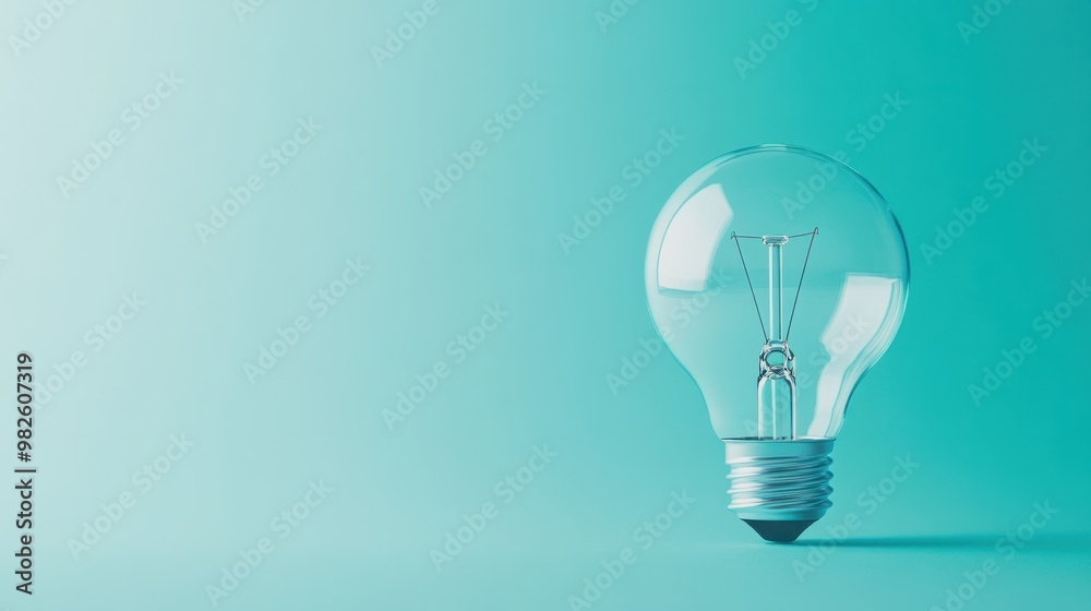 A lightbulb standing upright on a pastel aqua background. A lightbulb standing upright on a pastel aqua background.