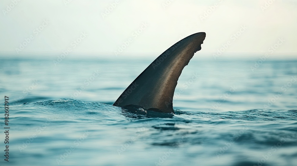 Fototapeta premium A close-up of a tail fin with a blurred ocean background. The clear water around the fin offers a perfect space for text.