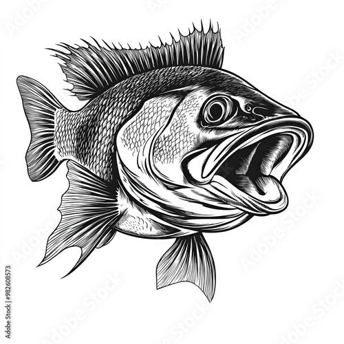 Bass Fish Silhouette, Illus...