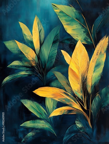 Vibrant Green and Yellow Leaf Illustration