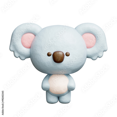 Canvas Print 3D cute koala standing, Cartoon animal character, 3D rendering.