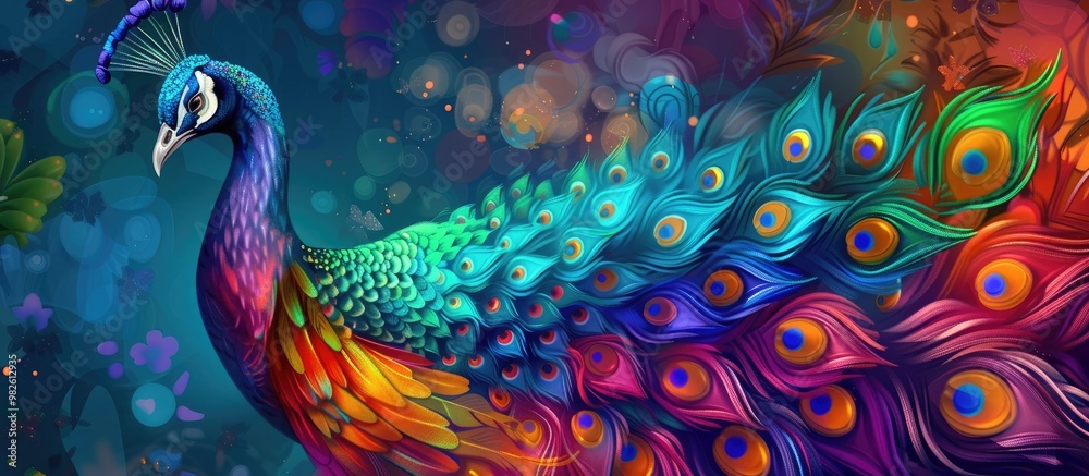 Fototapeta premium Peacock Is A Bird With Beautiful Colored Feathers