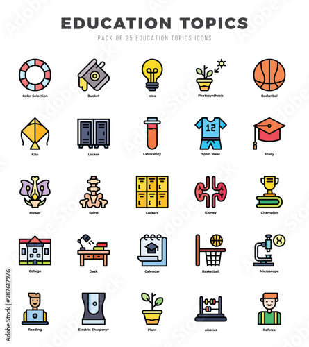 Education Topics icons set. Vector illustration.