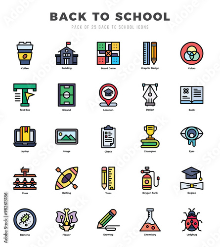 Set of Lineal Color Back To School Icons. Lineal Color art icon. Vector illustration