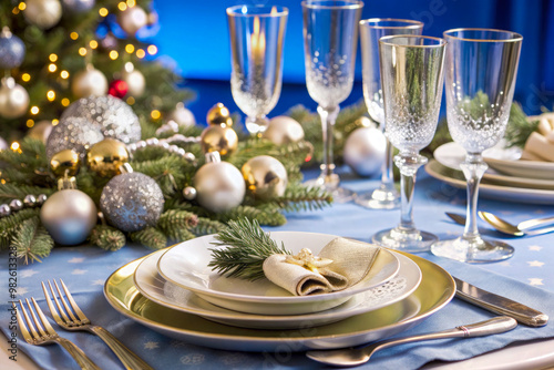 christmas table setting with candles