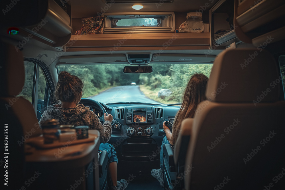 Family Traveling Inside A Caravan Family Traveling Inside A Caravan