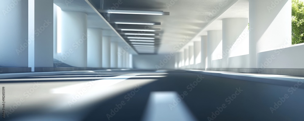 A modern, bright parking garage with clean lines and ample space illuminated by natural light, creating a spacious atmosphere. A modern, bright parking garage with clean lines and ample space illuminated by natural light, creating a spacious atmosphere.