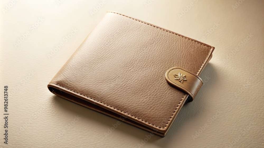 meticulously arranged composition of a personalized leather wallet with gold-foiled monogrammed initials placed on a soft cream-colored background meticulously arranged composition of a personalized leather wallet with gold-foiled monogrammed initials placed on a soft cream-colored background