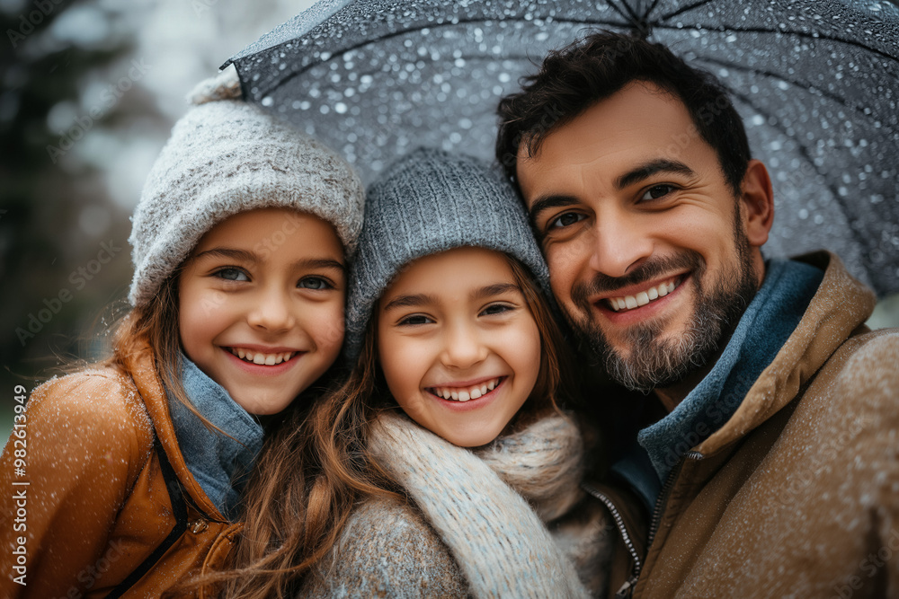 Family Under Umbrella During Rain Family Under Umbrella During Rain