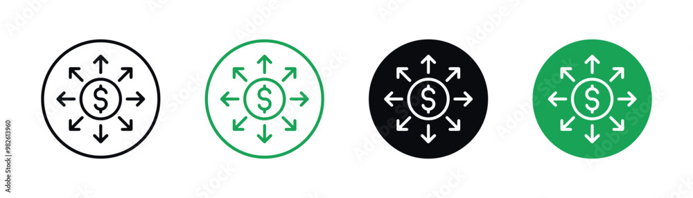 distribution money line icon set distribution money line icon set