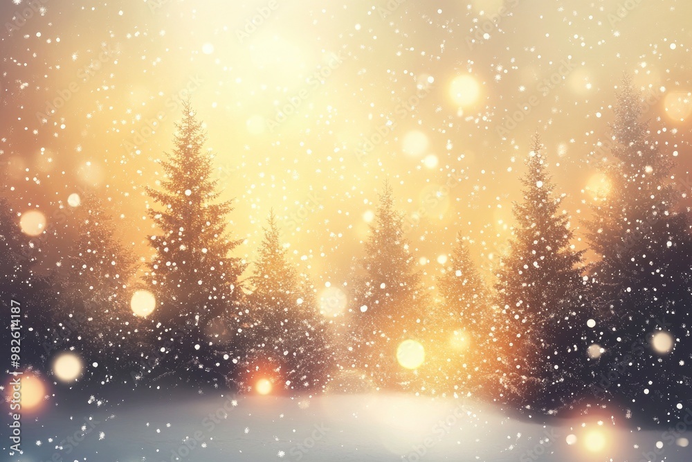 Abstract Background With Trees, Lights And Falling Snow /Christmas And New Year Concept with generative ai Abstract Background With Trees, Lights And Falling Snow /Christmas And New Year Concept with generative ai
