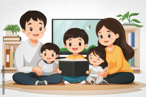 Family Watching Tv In Livin...