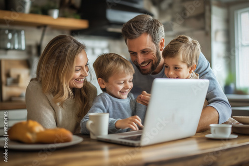 Family Watching Laptop And Laughing