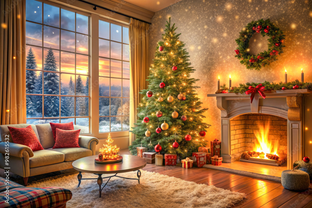 christmas tree and fireplace christmas tree and fireplace